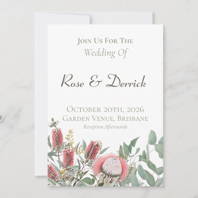 Elegante invitación floral nativa australiana (Anverso)