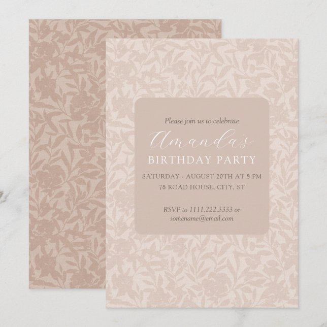 Elegante invitación floral neutral beige mocha (Anverso / Reverso)