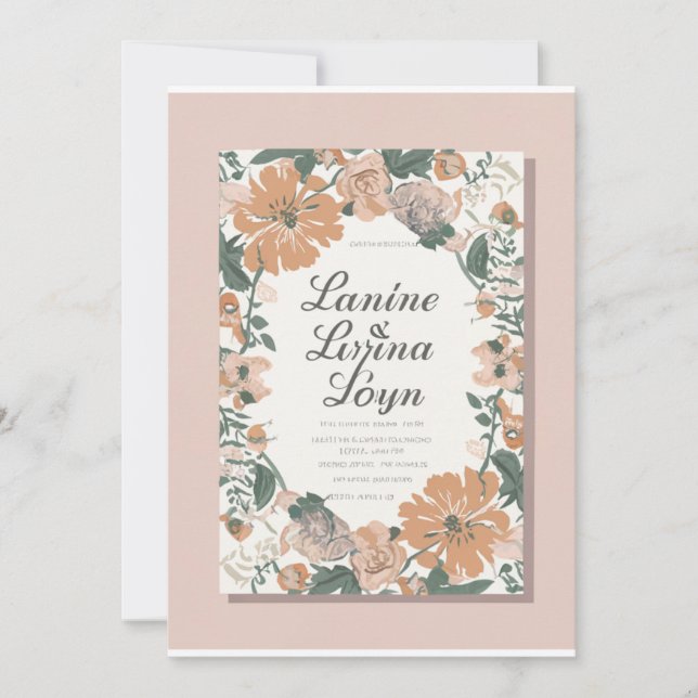 Elegante invitación floral personalizada de boda (Anverso)