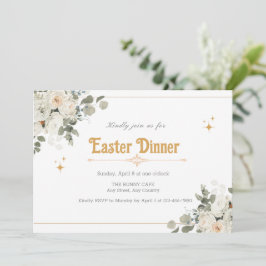 Elegante Invitación Floral Pura para Cena de Pascu