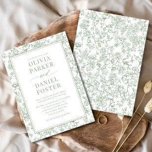 Elegante Invitación Floral Toile de Color Verde Sa