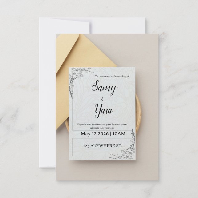 Elegante Invitación Floral Verde para Guardar la F (Anverso)