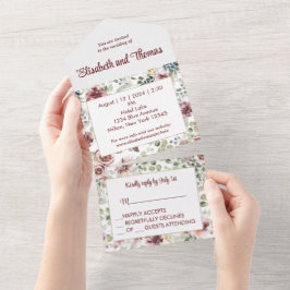 Elegante invitación floral vintage todo en uno