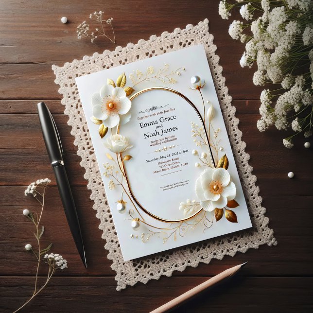 Elegante Invitación Floral Y Boda De Oro (Subido por el creador)