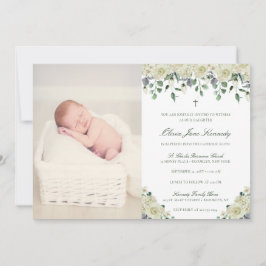 Elegante invitación floral y fotocatólica al bauti