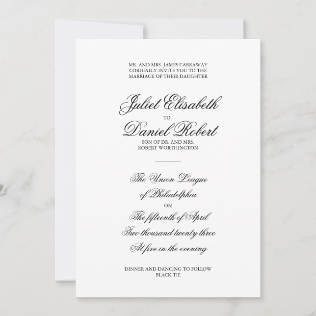 Elegante Invitación formal a la boda (Anverso)