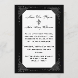 Elegante invitación formal a la boda blanca y negr