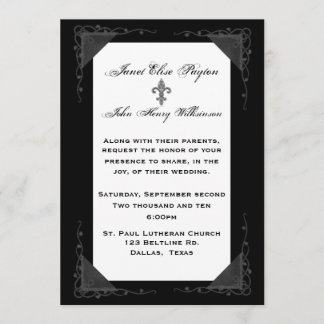 Elegante invitación formal a la boda blanca y negr