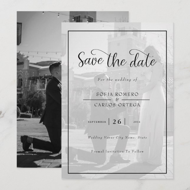 Elegante Invitación Fotográfica En Blanco Y Negro (Anverso / Reverso)