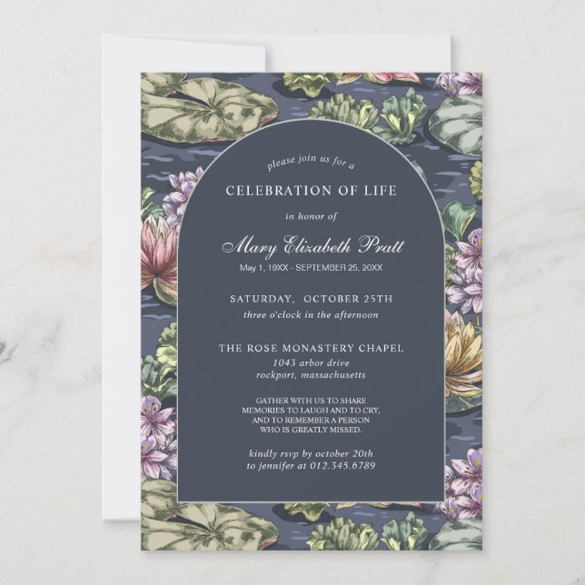 Elegante Invitación funeraria azul oscuro (Anverso)