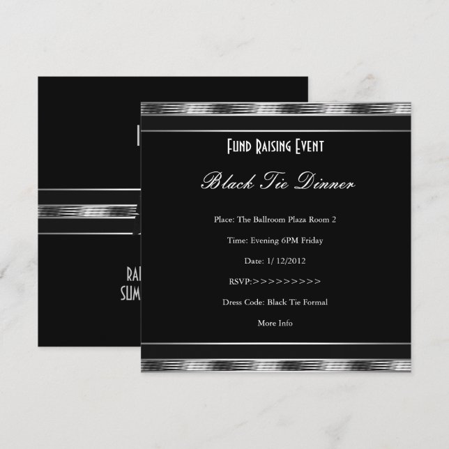 Elegante Invitación Gala Formal Corbata Negra Plat (Anverso / Reverso)