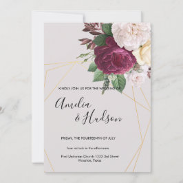 Elegante invitación geométrica de boda dorada