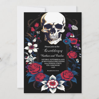 Elegante invitación gótica a la boda de Skull