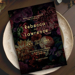 Elegante invitación gótica de boda floral moody