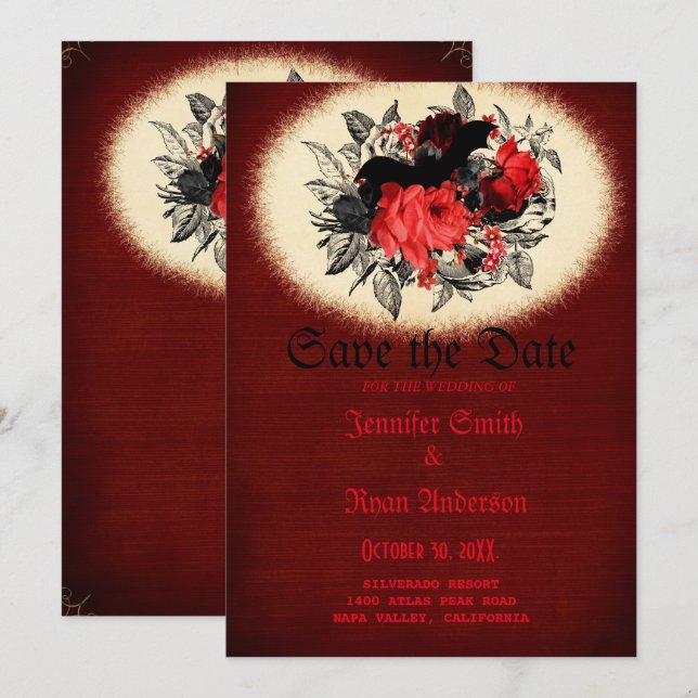 Elegante invitación gótica de boda para guardar la (Anverso / Reverso)