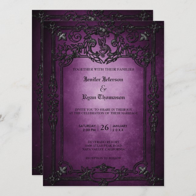 Elegante invitación gótica de bodas de Halloween (Anverso / Reverso)