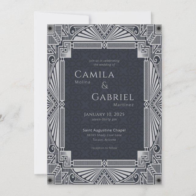 Elegante invitación gris de la Marina de Deco Vint (Anverso)