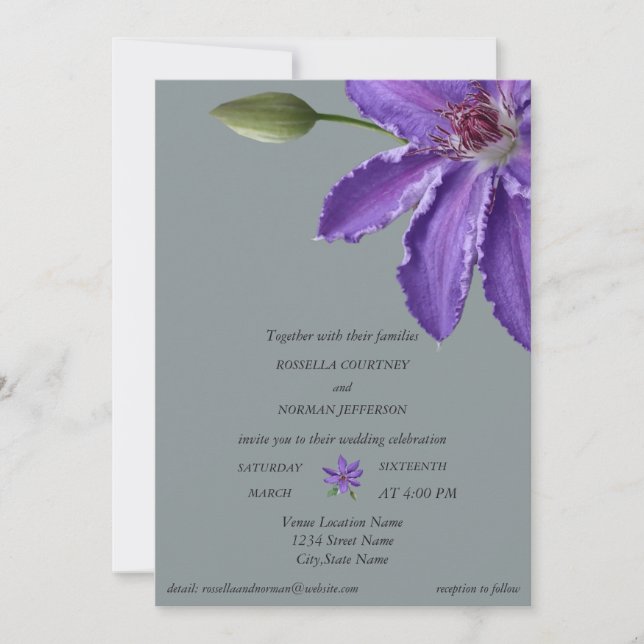 Elegante invitación gris morado y plateado (Anverso)