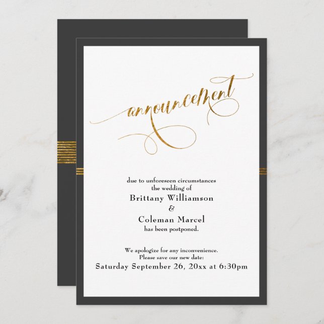 Elegante Invitación Gris oscuro y tarjeta de banda (Anverso / Reverso)