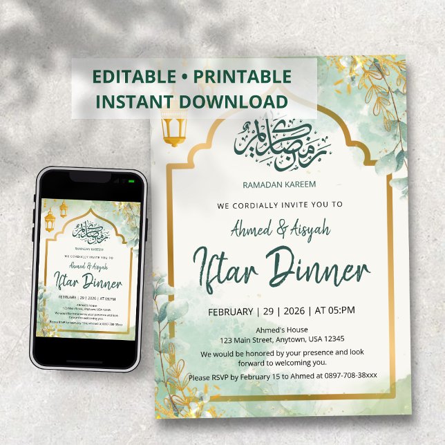 Elegante Invitación Iftar Floral Verde Salvia (Subido por el creador)