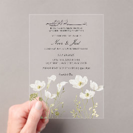 Elegante Invitación Islámica de Nikkah Floral Blan