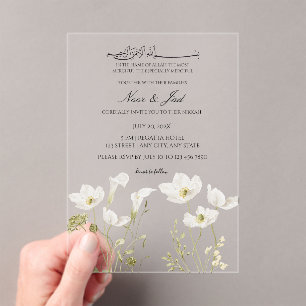 Elegante Invitación Islámica de Nikkah Floral Blan