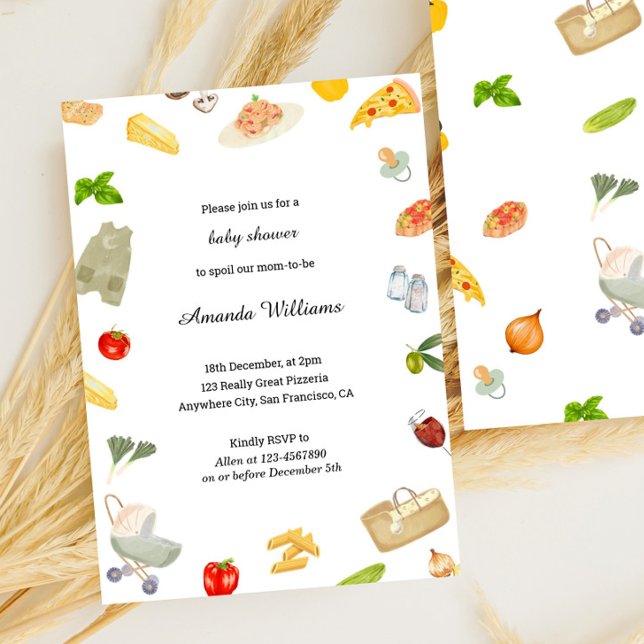 Elegante invitación italiana a Baby Shower (a little meatball, italian, baby shower invitations, modern, watercolor, italian baby shower, baby s)