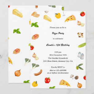 Elegante invitación italiana de cumpleaños Pizza m