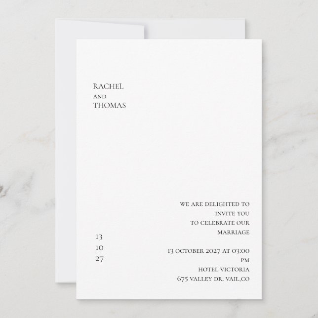 Elegante invitación Minimalista a la boda de marfi (Anverso)