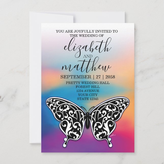 Elegante Invitación Minimalista de Mariposa y Pues (Anverso)
