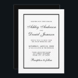 Elegante invitación moderna a la boda blanca y neg<br><div class="desc">Elegante moderno,  pero sencillo,  negro y blanco Boda con tarjeta de invitación de marco dorado</div>