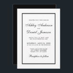 Elegante invitación moderna a la boda blanca y neg<br><div class="desc">Elegante moderno,  pero sencillo,  negro y blanco Boda con tarjeta de invitación de marco dorado</div>