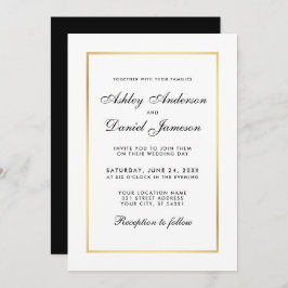 Elegante invitación moderna a la boda blanca y neg