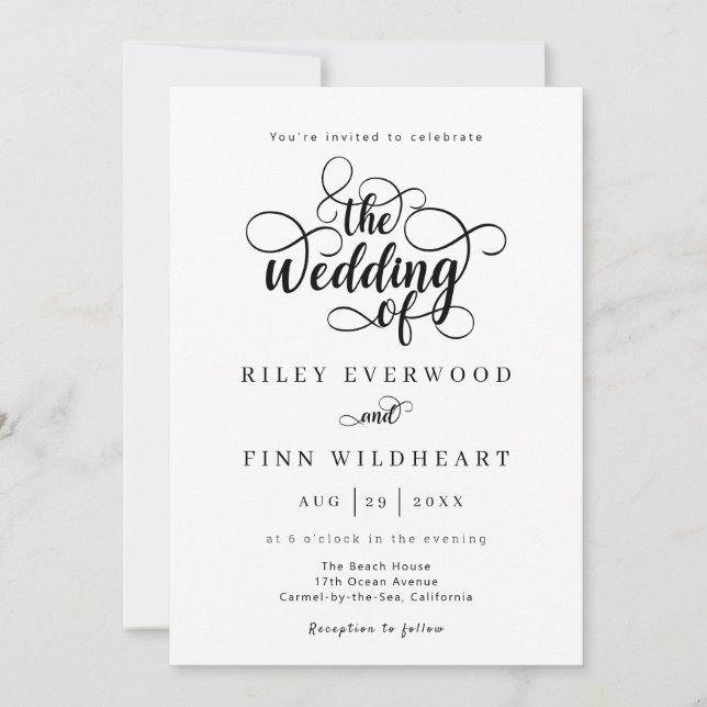 Elegante Invitación moderna a la boda de caligrafí (Anverso)