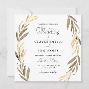 Elegante invitación moderna a la boda de la hoja d