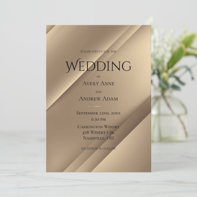 Elegante invitación moderna a la boda de oro (Anverso de pie)