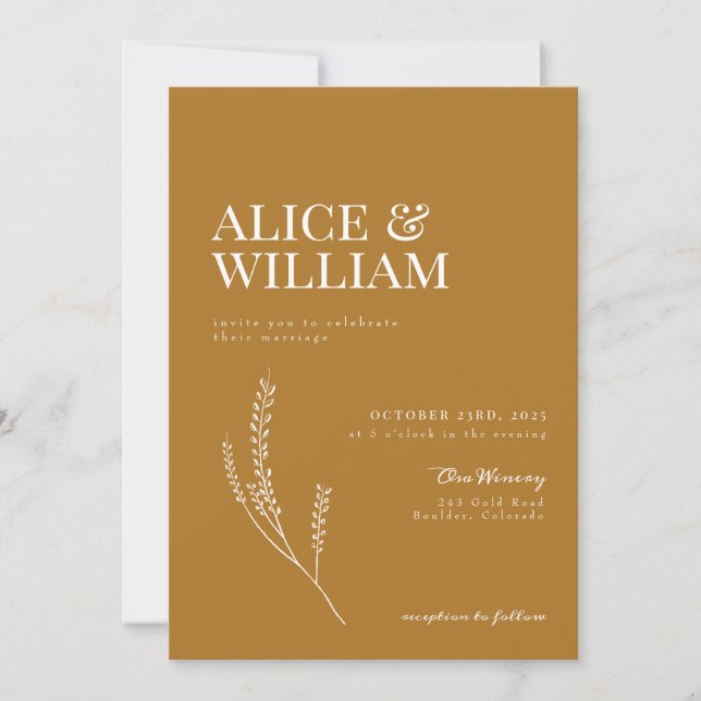 Elegante Invitación moderna a la boda de Trigo en  (Anverso)