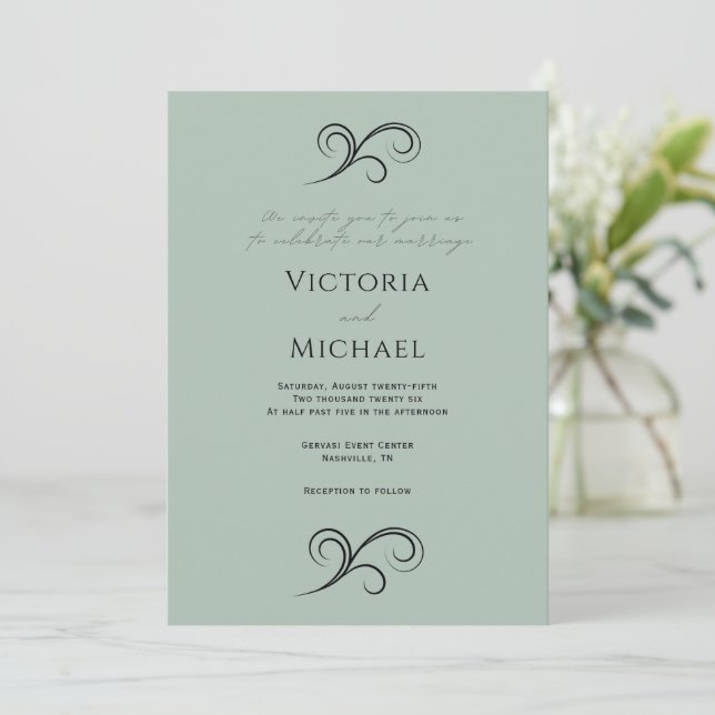 Elegante Invitación moderna a la boda verde (Anverso de pie)
