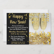 Elegante Invitación Moderna de Año Nuevo en Dorado
