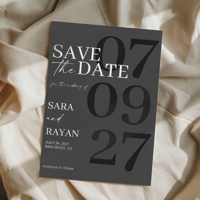 Elegante invitación moderna de boda en negro mate  (Subido por el creador)