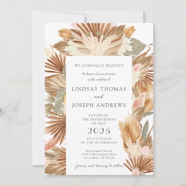 Elegante invitación moderna de Boho Floral Wedding (Anverso)