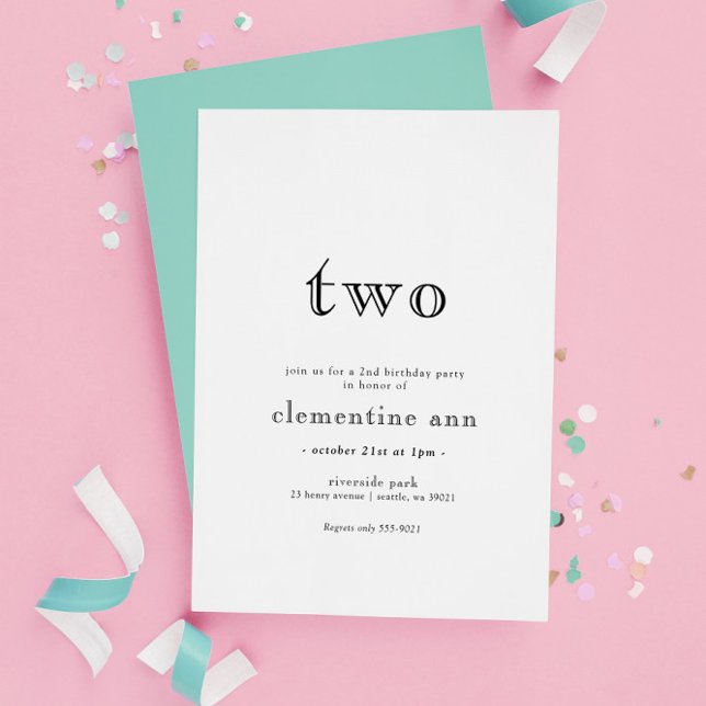 Elegante Invitación Moderna de Dos Segundos Cumple (Subido por el creador)