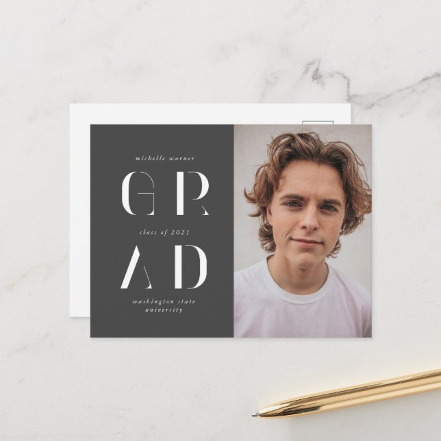 Elegante Invitación moderna de graduación de guion (Anverso/Reverso In Situ)