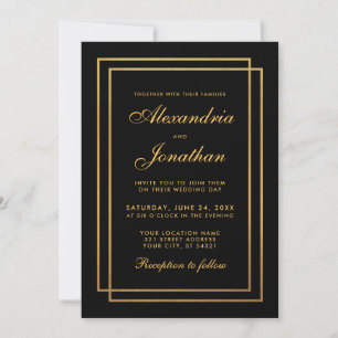 Elegante invitación moderna de la Boda de Oro Negr