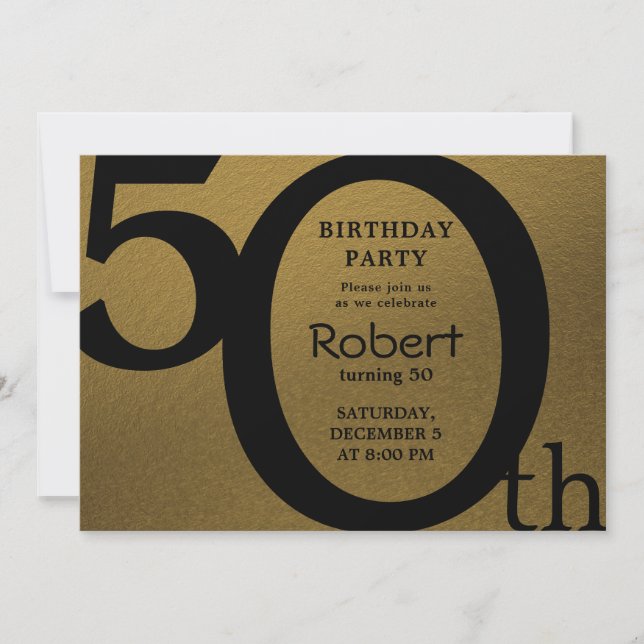 Elegante invitación moderna de oro y cumpleaños ne (Anverso)