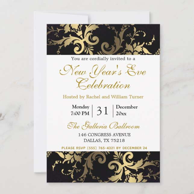 Elegante Invitación Moderna para Nochevieja (Anverso)
