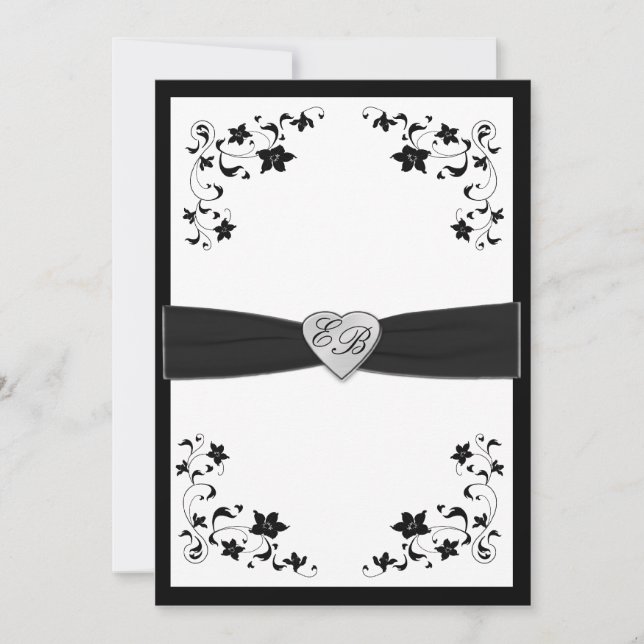 Elegante invitación monogramada en blanco y negro (Anverso)