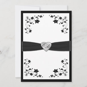 Elegante invitación monogramada en blanco y negro
