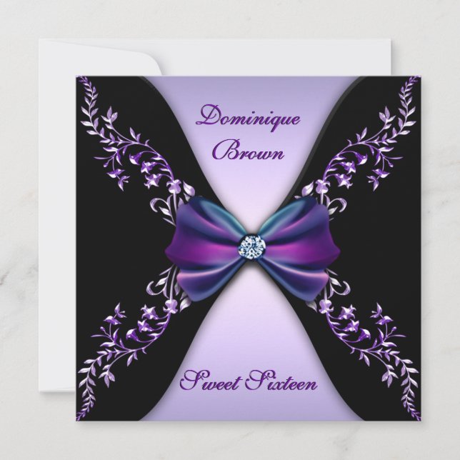 Elegante invitación morado y negro con aroma de di (Anverso)