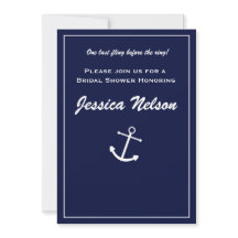 Elegante Invitación Náutica Azul Marino Blanca Chi